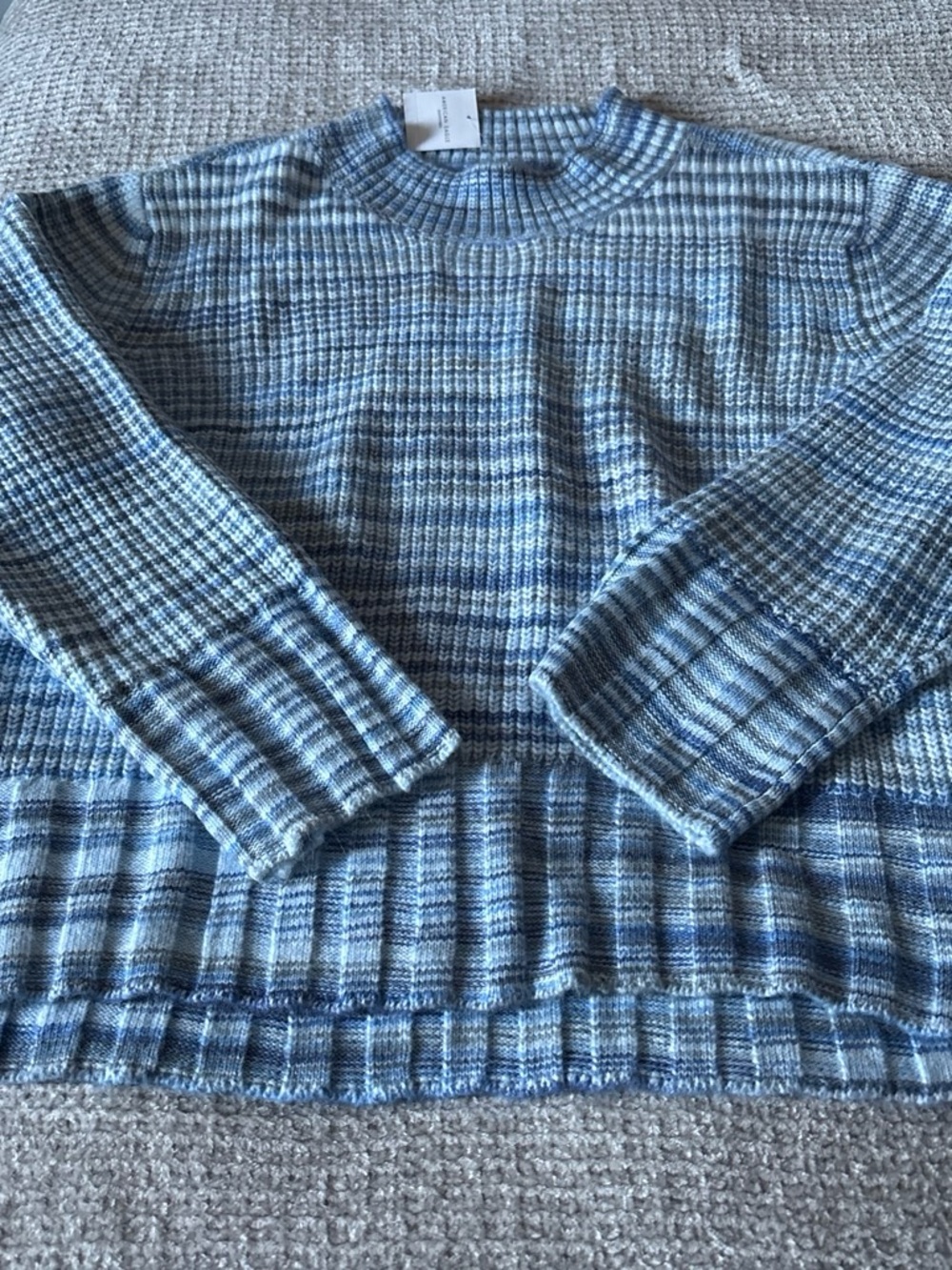 American Eagle Outfitters Blue Striped Ribbed Crewneck Sweater